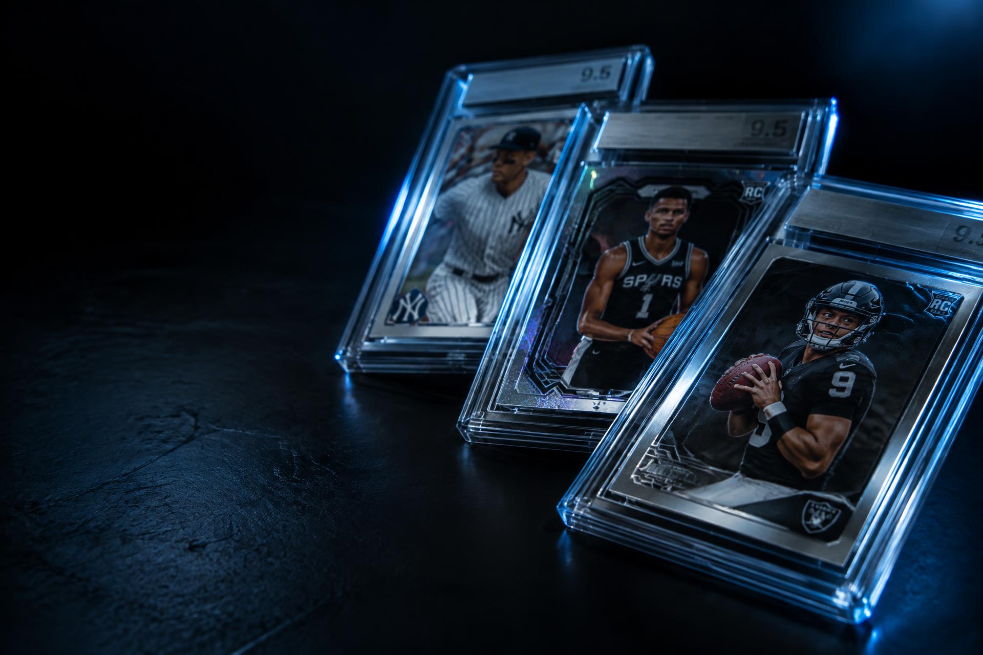 Graded sports cards in protective slabs at J&M Cards in Danville, Virginia